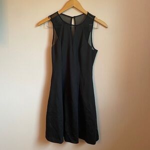 Guess | Black Flared Mesh V-Neck Dress (Size 4)